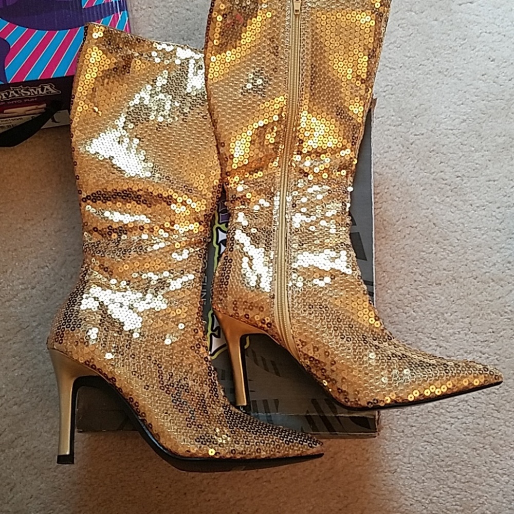 Pleaser Gold Sequin Boots